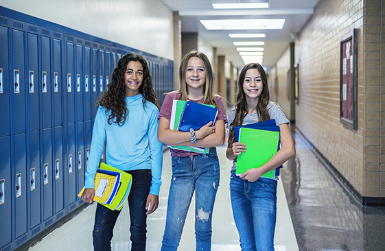 middle school students near their lockers
